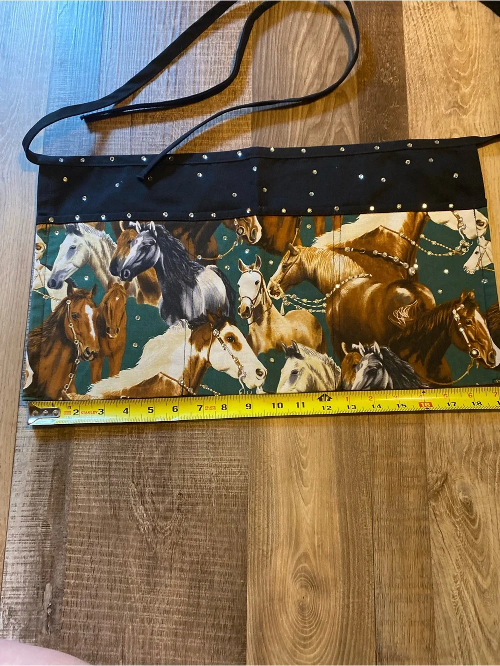 Equestrian Print Half Apron with Black Studded Waistband